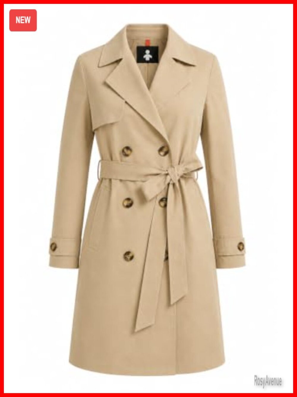 Waterproof Double Breasted Belted Trench Coat Lightweight